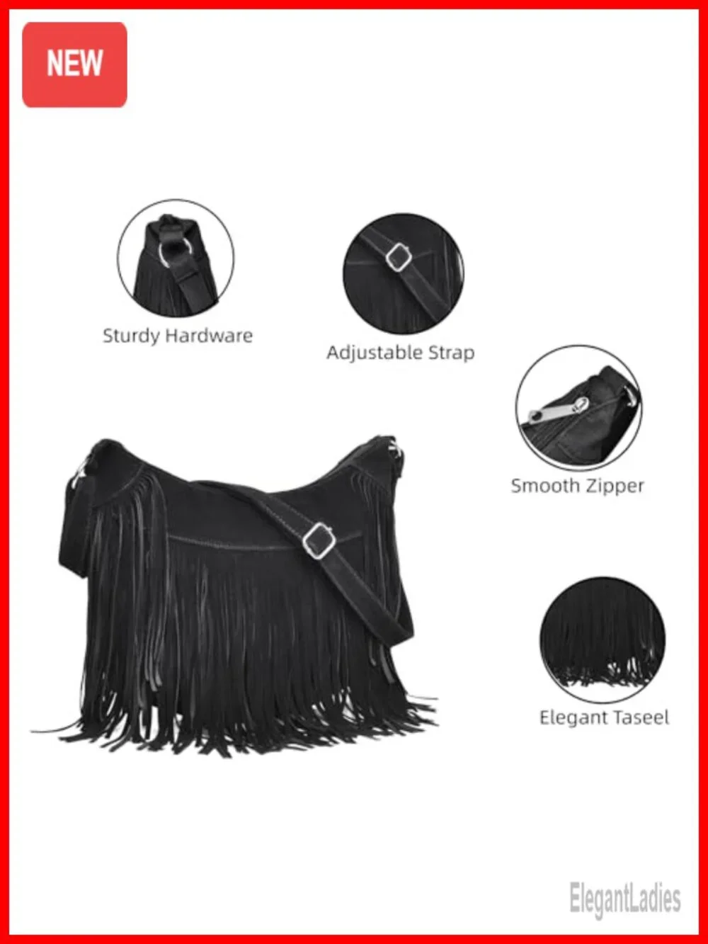 Fringe Hobo Bag Vegan Suede Crossbody Shoulder Purse Western Vintage